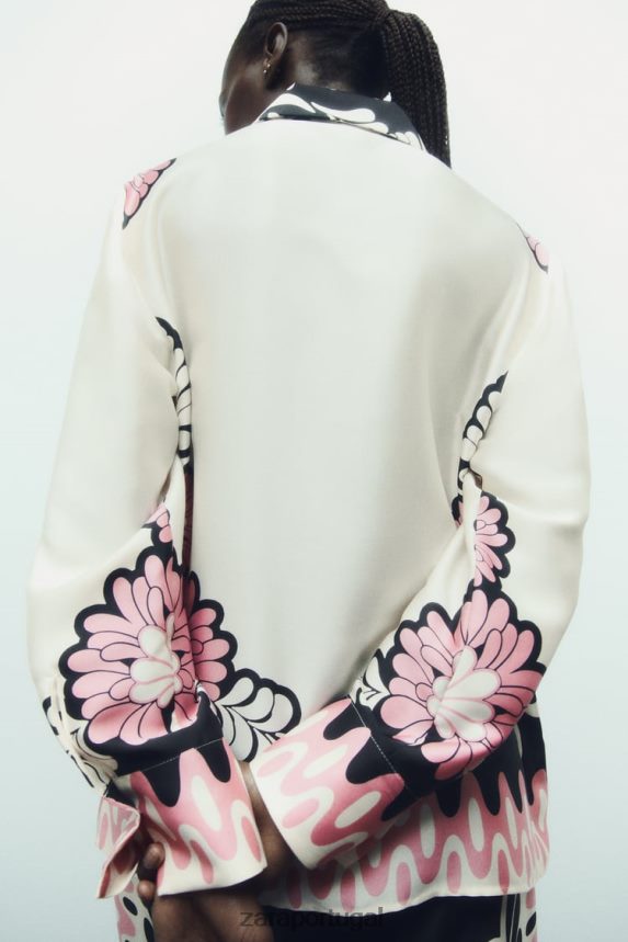 camisa com estampa floral mulheres Zara cru/preto Z2080L360 roupas