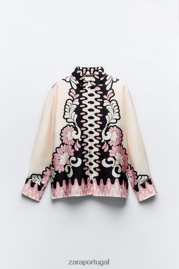 camisa com estampa floral mulheres Zara cru/preto Z2080L360 roupas