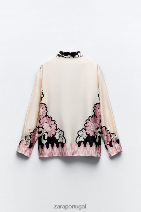 camisa com estampa floral mulheres Zara cru/preto Z2080L360 roupas