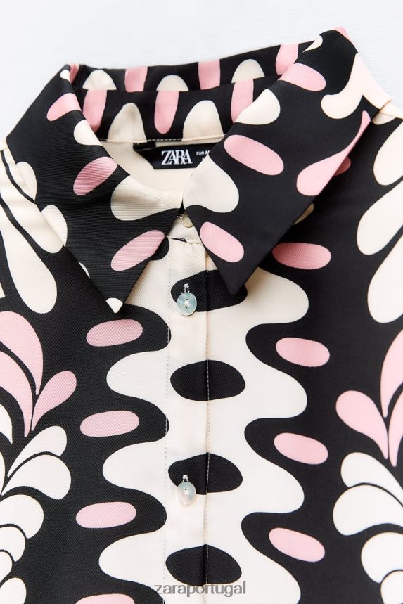 camisa com estampa floral mulheres Zara cru/preto Z2080L360 roupas