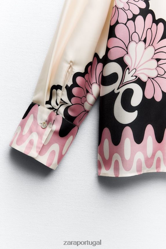 camisa com estampa floral mulheres Zara cru/preto Z2080L360 roupas