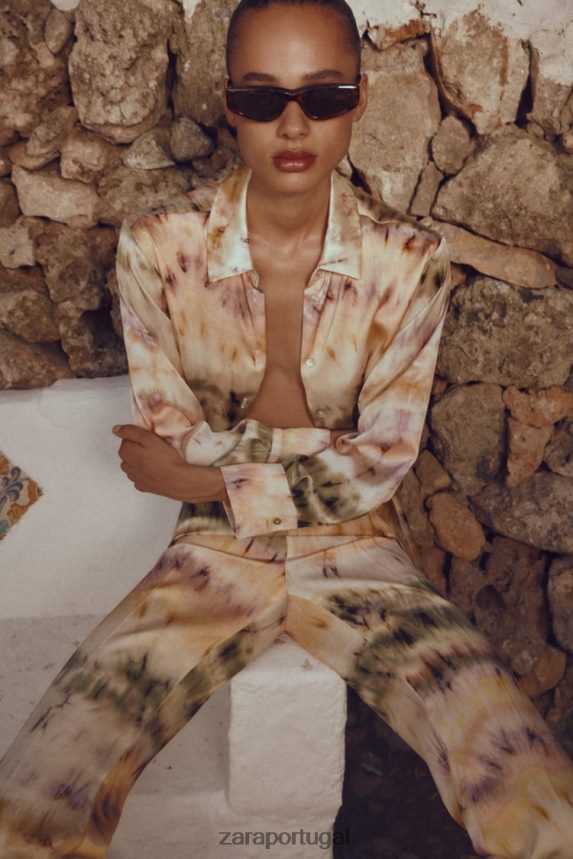 camisa com estampa tie-dye mulheres Zara multicolorido Z2080L444 roupas