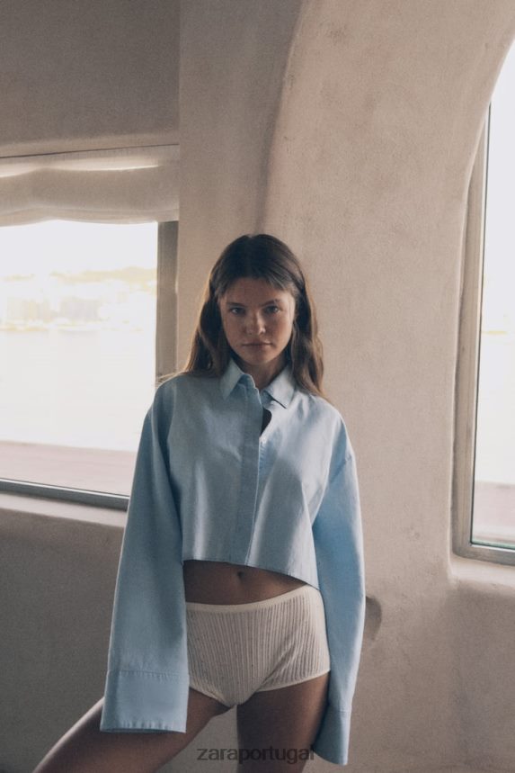 camisa cropped cruzada mulheres Zara azul claro Z2080L456 roupas