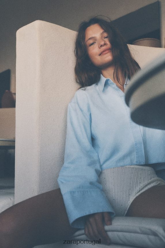 camisa cropped cruzada mulheres Zara azul claro Z2080L456 roupas