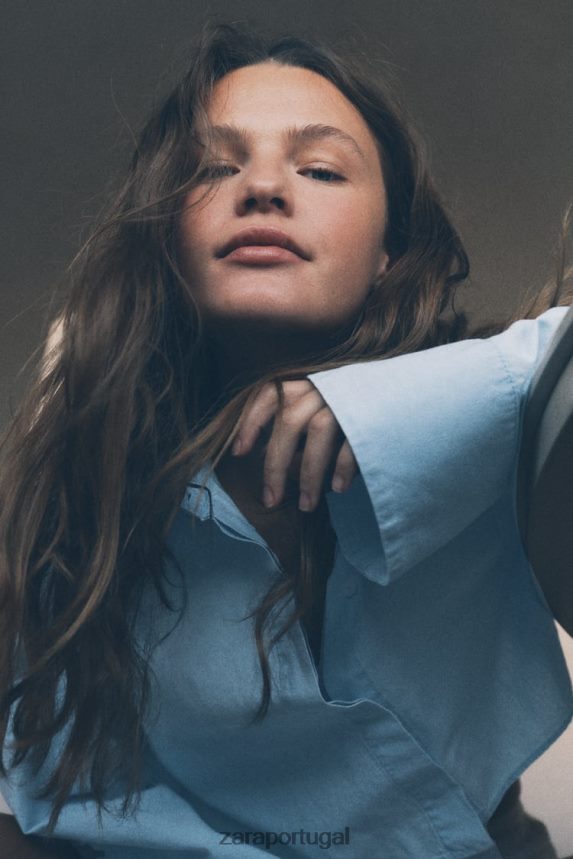 camisa cropped cruzada mulheres Zara azul claro Z2080L456 roupas