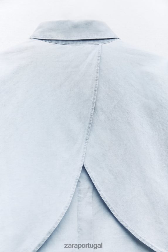 camisa cropped cruzada mulheres Zara azul claro Z2080L456 roupas