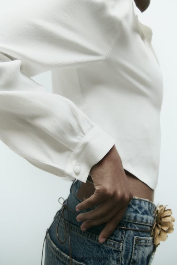 camisa cropped efeito cetim mulheres Zara branco Z2080L356 roupas
