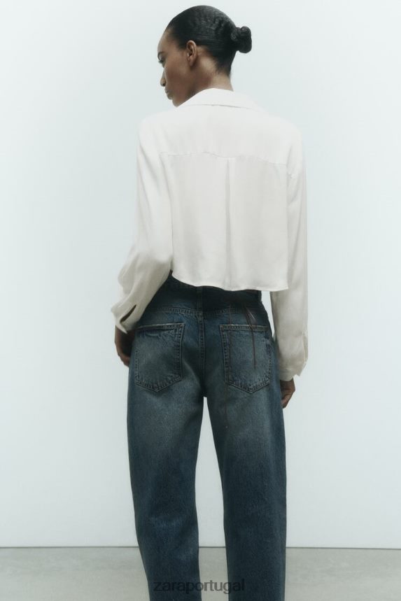 camisa cropped efeito cetim mulheres Zara branco Z2080L356 roupas