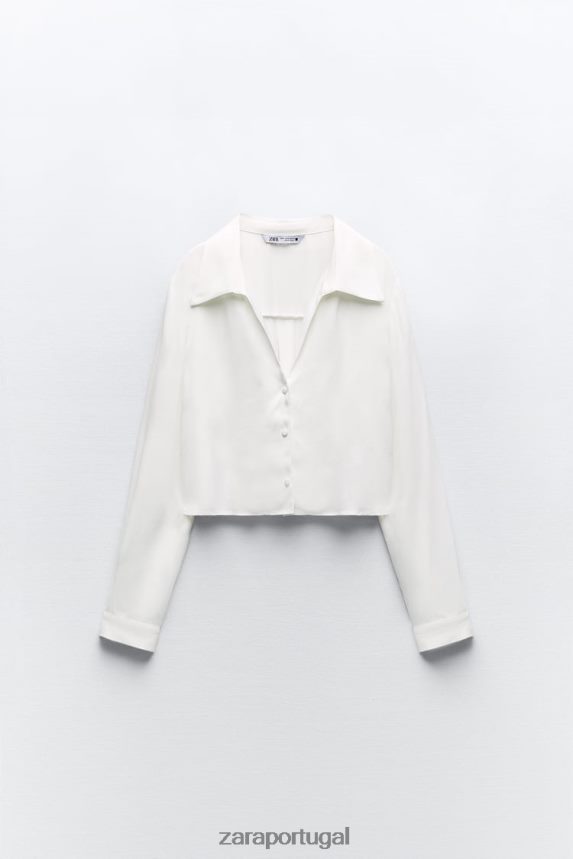 camisa cropped efeito cetim mulheres Zara branco Z2080L356 roupas