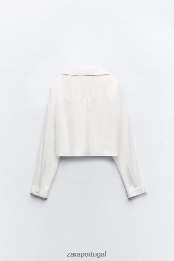 camisa cropped efeito cetim mulheres Zara branco Z2080L356 roupas