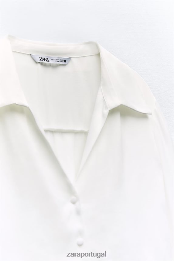 camisa cropped efeito cetim mulheres Zara branco Z2080L356 roupas