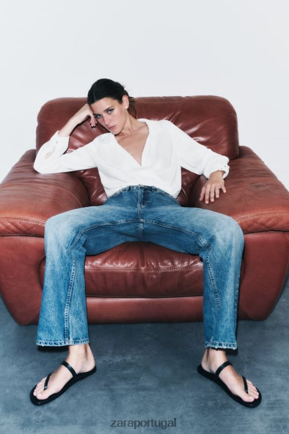 camisa cropped efeito cetim mulheres Zara branco Z2080L388 roupas