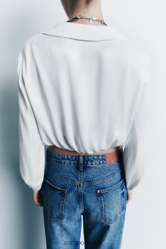 camisa cropped efeito cetim mulheres Zara branco Z2080L388 roupas