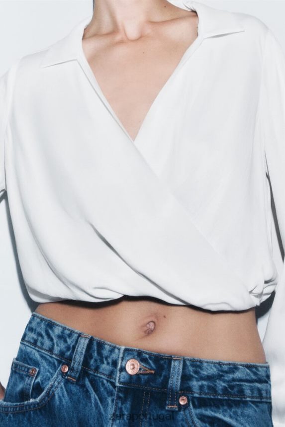 camisa cropped efeito cetim mulheres Zara branco Z2080L388 roupas