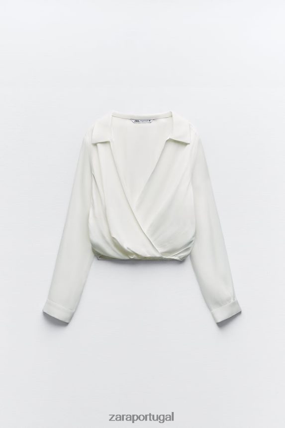 camisa cropped efeito cetim mulheres Zara branco Z2080L388 roupas