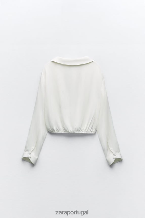 camisa cropped efeito cetim mulheres Zara branco Z2080L388 roupas