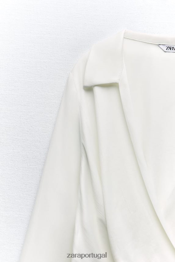camisa cropped efeito cetim mulheres Zara branco Z2080L388 roupas