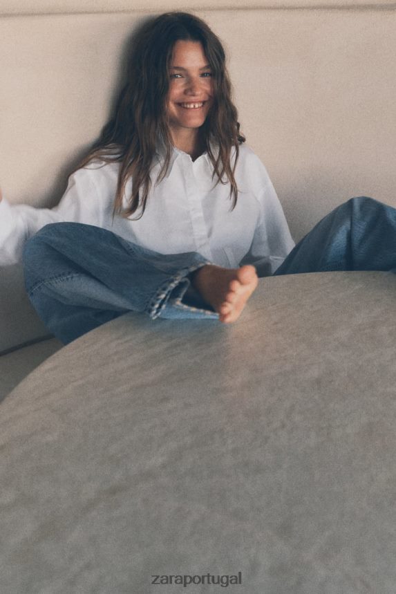 camisa cropped em gabardine mulheres Zara branco Z2080L315 roupas