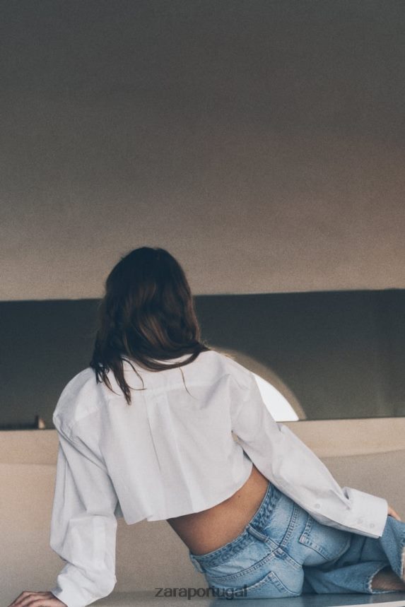 camisa cropped em gabardine mulheres Zara branco Z2080L315 roupas