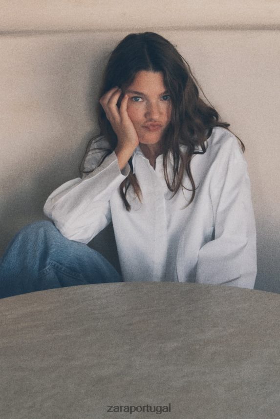 camisa cropped em gabardine mulheres Zara branco Z2080L315 roupas