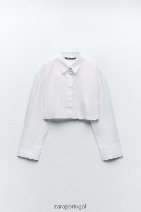 camisa cropped em gabardine mulheres Zara branco Z2080L315 roupas
