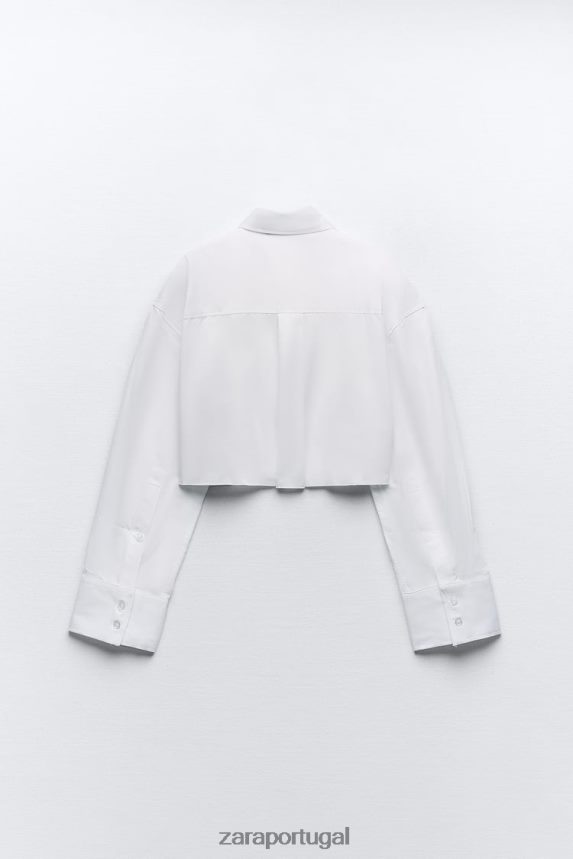 camisa cropped em gabardine mulheres Zara branco Z2080L315 roupas