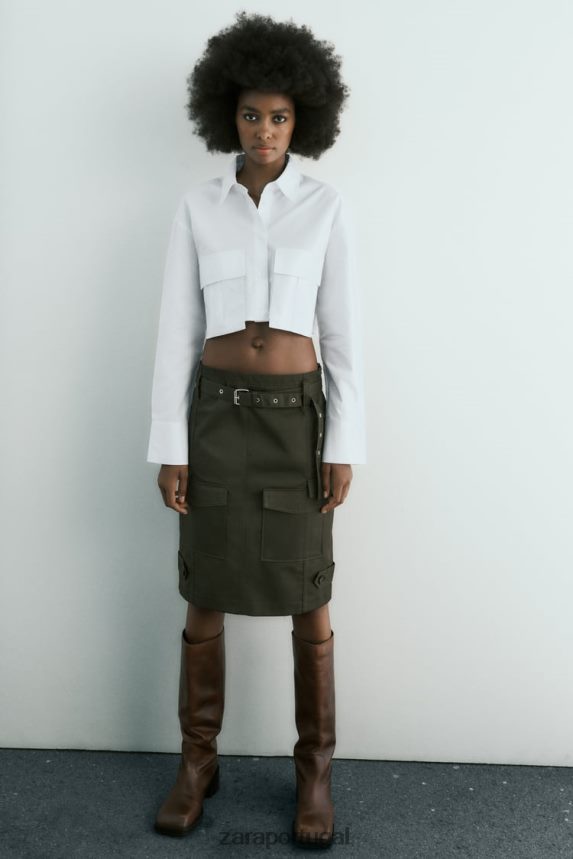 camisa cropped em gabardine mulheres Zara branco Z2080L432 roupas