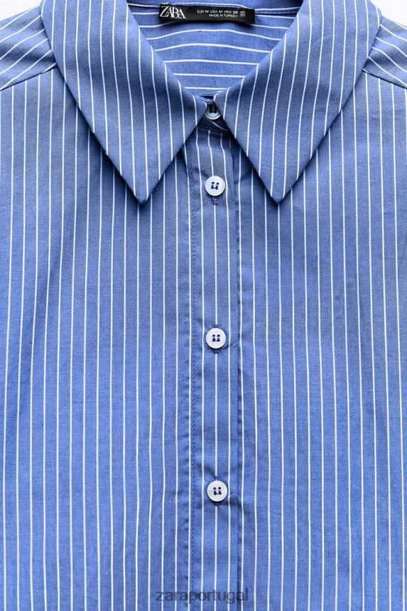 camisa cropped listrada mulheres Zara Branco azulado Z2080L288 roupas