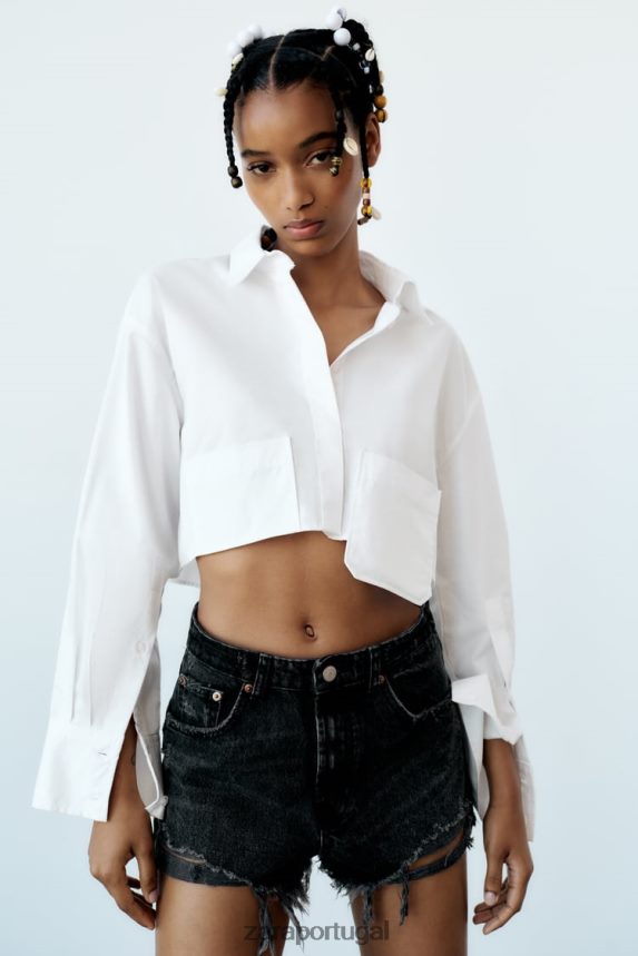 camisa de bolso curto mulheres Zara branco Z2080L412 roupas