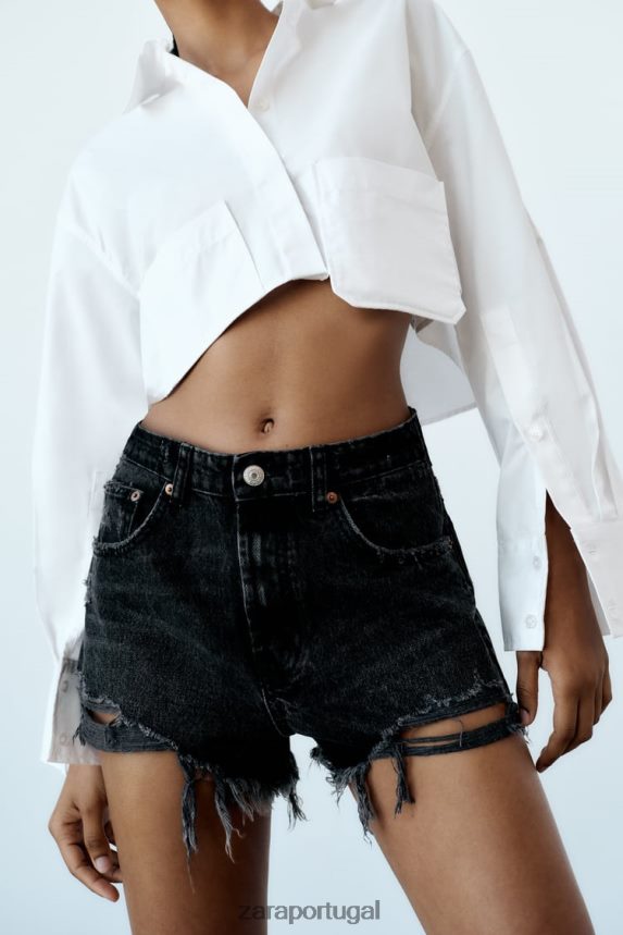 camisa de bolso curto mulheres Zara branco Z2080L412 roupas