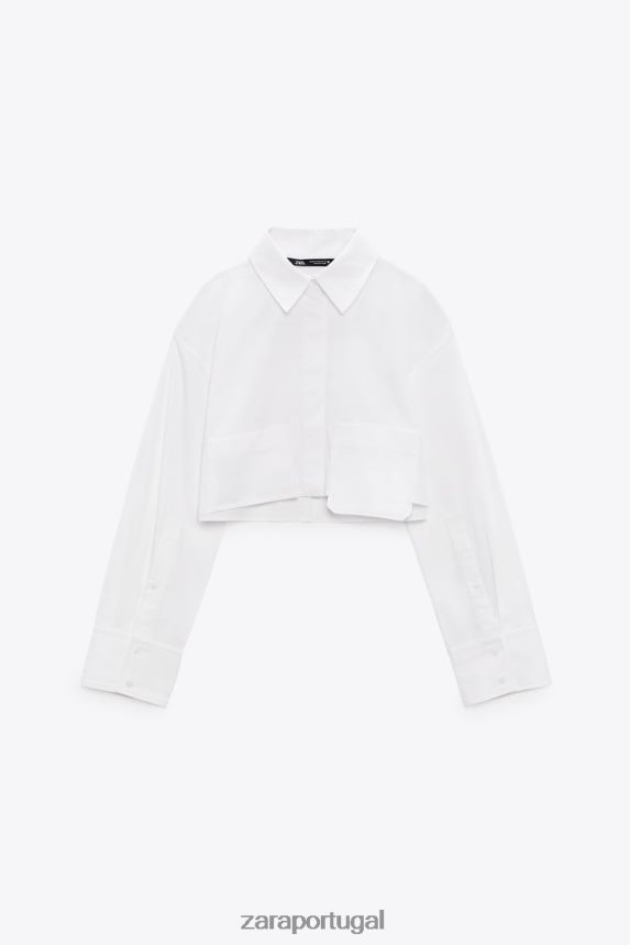 camisa de bolso curto mulheres Zara branco Z2080L412 roupas