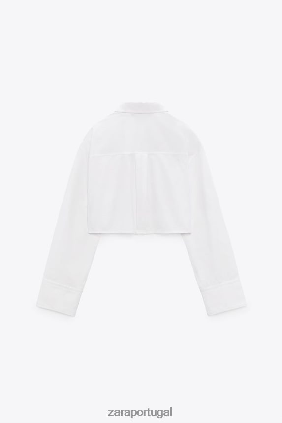 camisa de bolso curto mulheres Zara branco Z2080L412 roupas