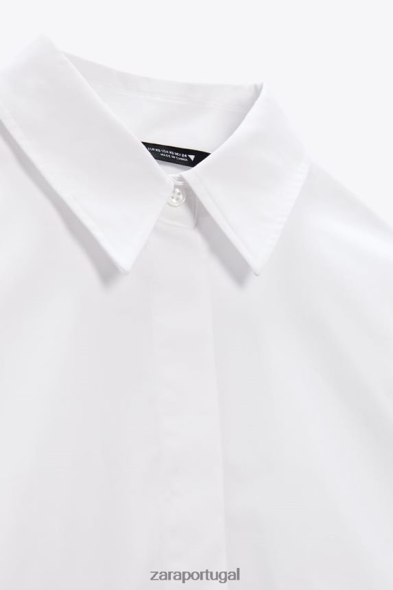 camisa de bolso curto mulheres Zara branco Z2080L412 roupas