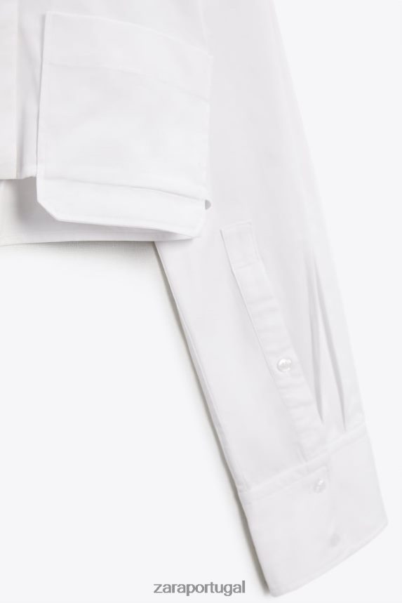 camisa de bolso curto mulheres Zara branco Z2080L412 roupas