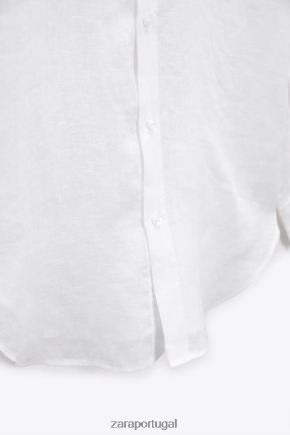 camisa de linho abotoada mulheres Zara branco Z2080L324 roupas