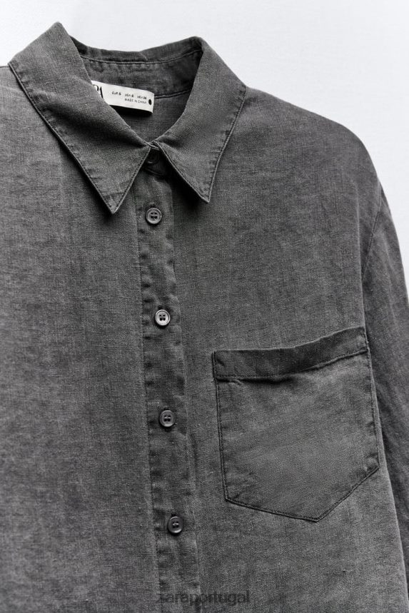 camisa de linho com bolsos mulheres Zara cinza Z2080L350 roupas