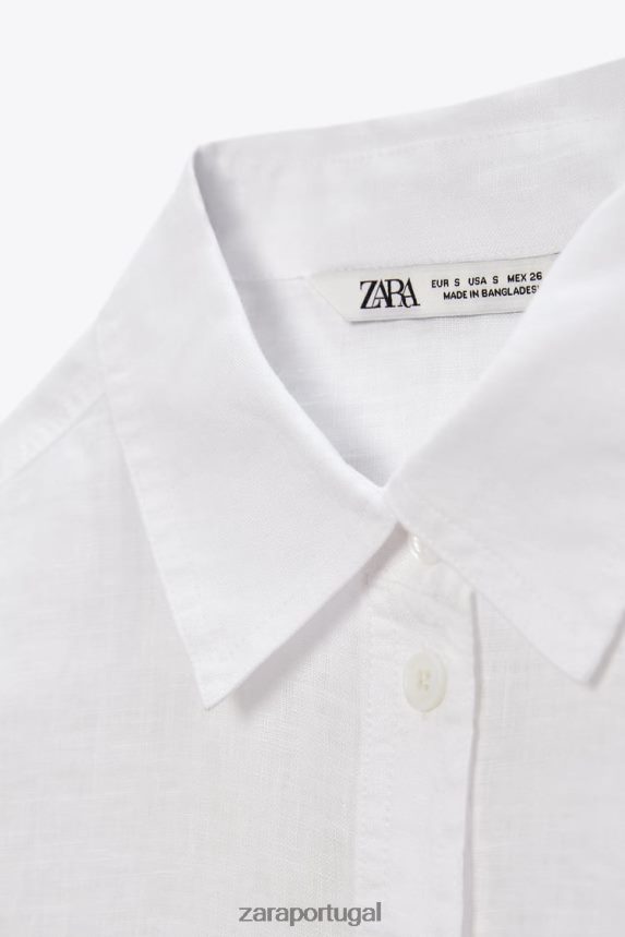 camisa de linho com bolsos mulheres Zara ostra branca Z2080L377 roupas