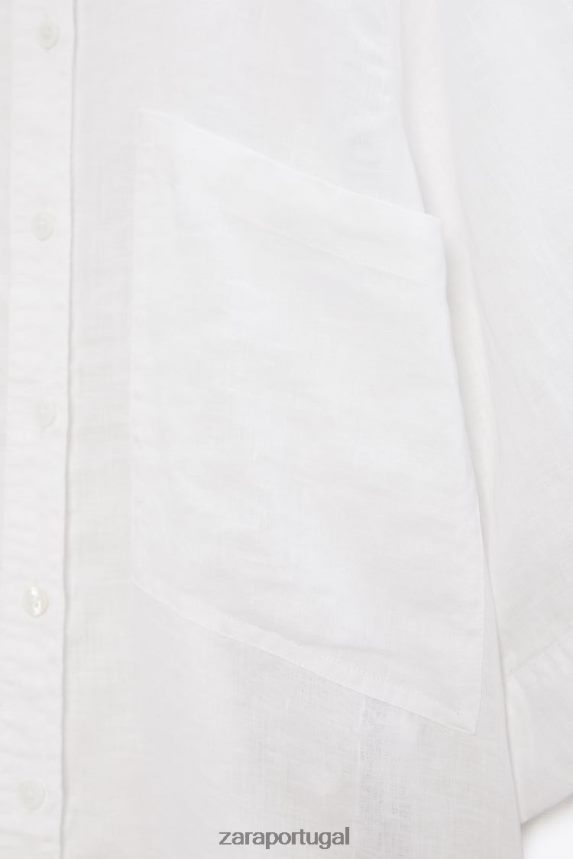 camisa de linho com bolsos mulheres Zara ostra branca Z2080L377 roupas