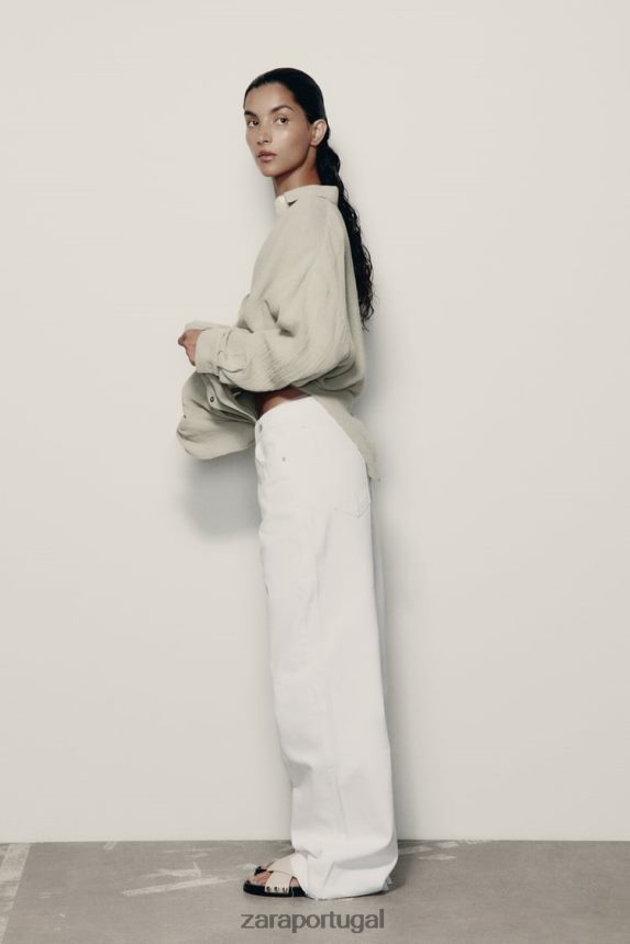 camisa de linho grande mulheres Zara luz verde Z2080L433 roupas