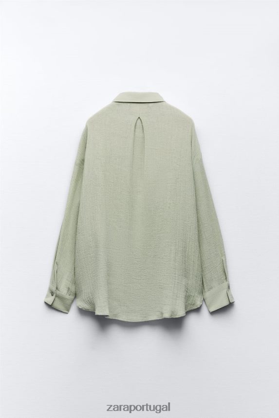 camisa de linho grande mulheres Zara luz verde Z2080L433 roupas