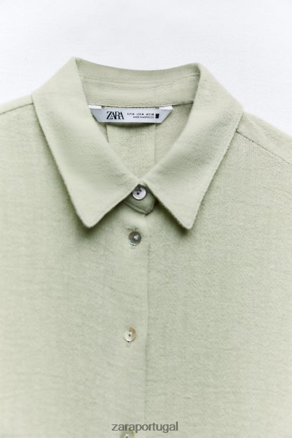 camisa de linho grande mulheres Zara luz verde Z2080L433 roupas