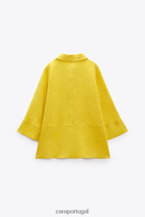 camisa de linho grande mulheres Zara mostarda Z2080L398 roupas