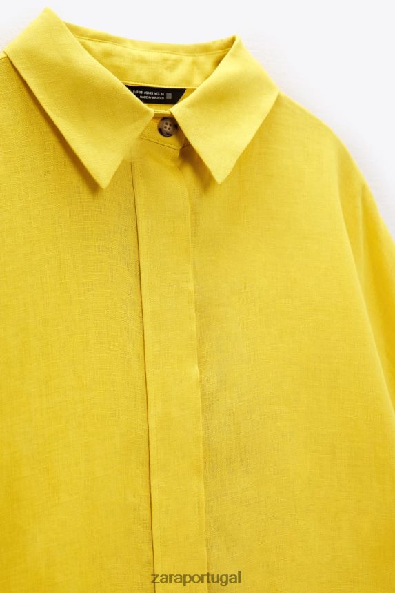 camisa de linho grande mulheres Zara mostarda Z2080L398 roupas