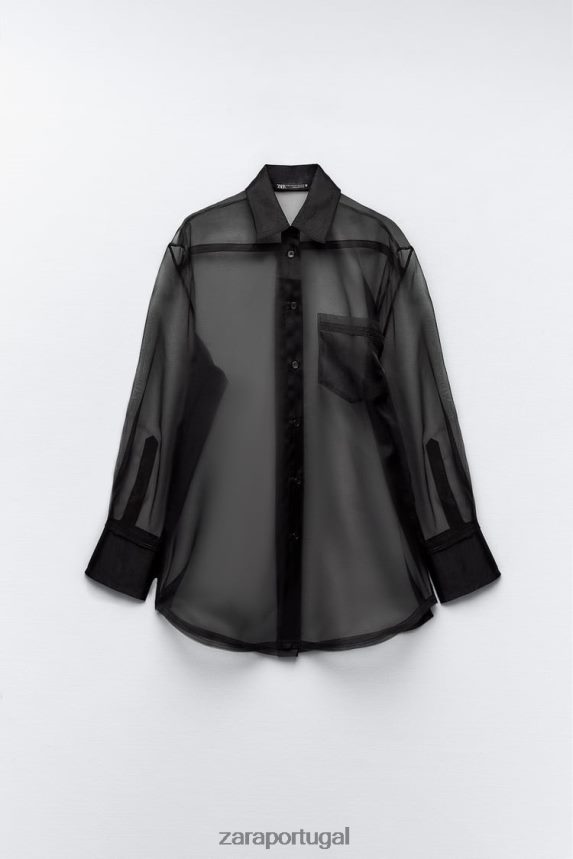 camisa de organza grande mulheres Zara preto Z2080L329 roupas