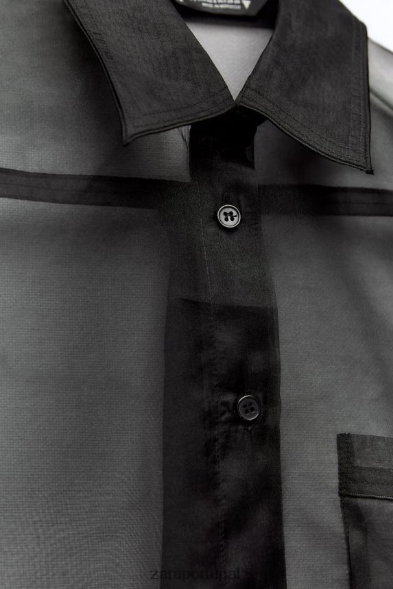 camisa de organza grande mulheres Zara preto Z2080L329 roupas