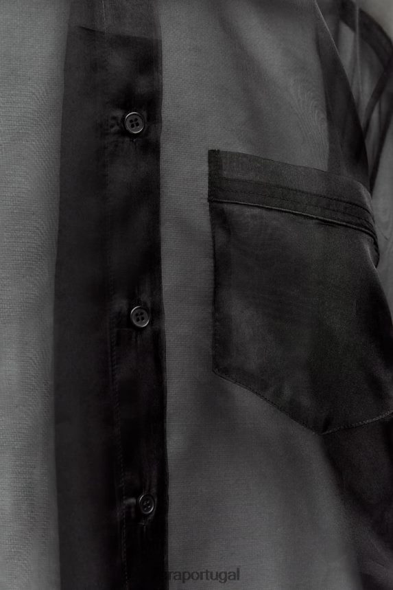 camisa de organza grande mulheres Zara preto Z2080L329 roupas