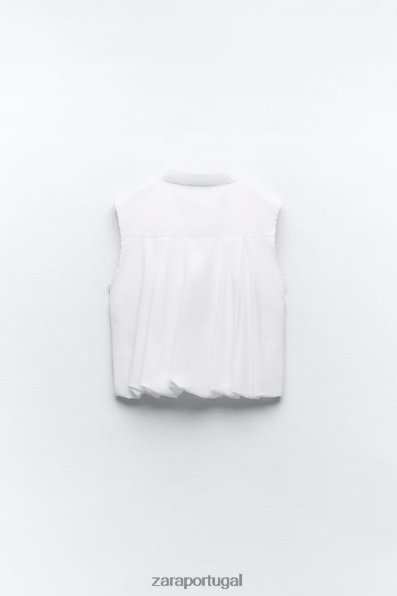 camisa de popeline bufante mulheres Zara branco Z2080L367 roupas