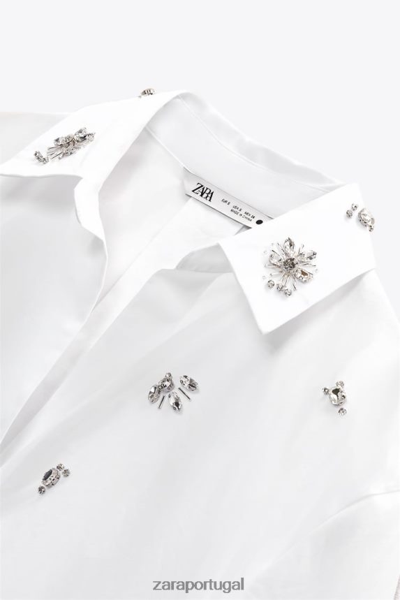 camisa de popeline de joia mulheres Zara branco Z2080L302 roupas