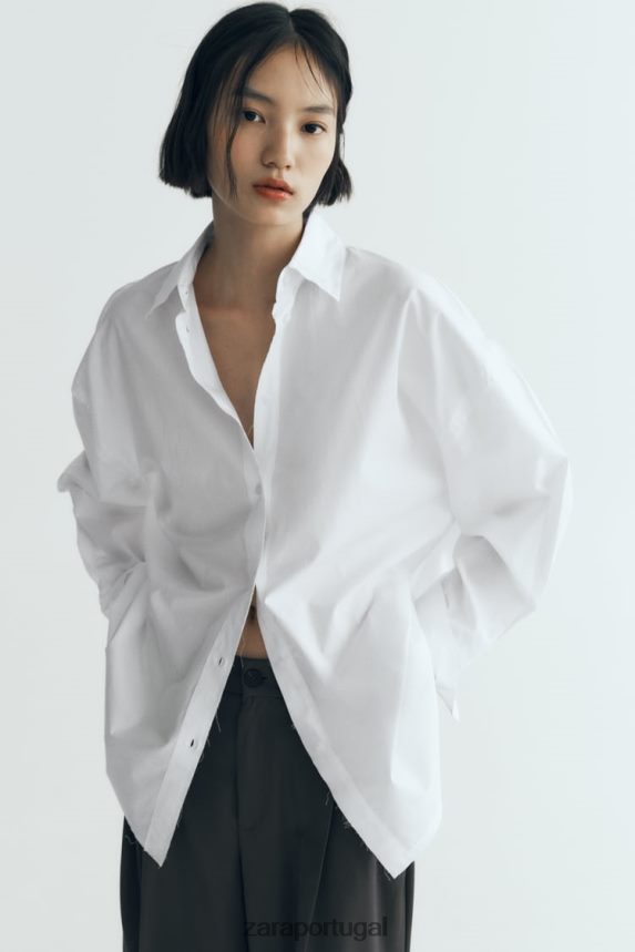 camisa de popeline grande mulheres Zara branco Z2080L292 roupas