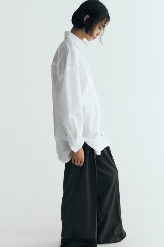 camisa de popeline grande mulheres Zara branco Z2080L292 roupas